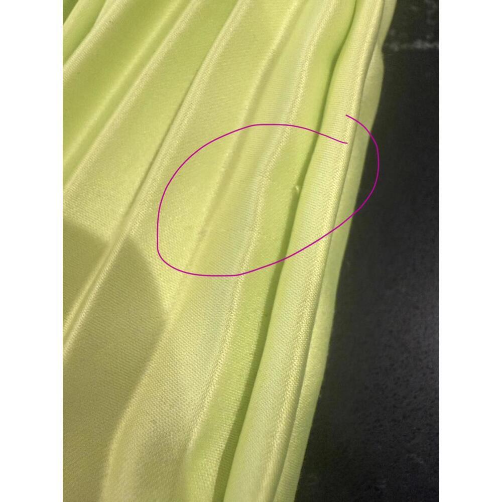 AMUR Krisley Pleated Satin Lime Green Midi Dress - Picture 11 of 12
